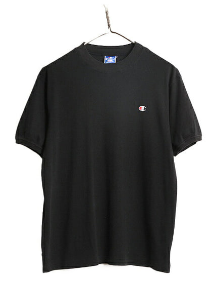 80s USA製 チャンピオン ワンポイント 半袖 Tシャツ メンズ M ヴィンテージ Champion 100% ストレッチ コットン ヘビーウェイト 目付き 黒