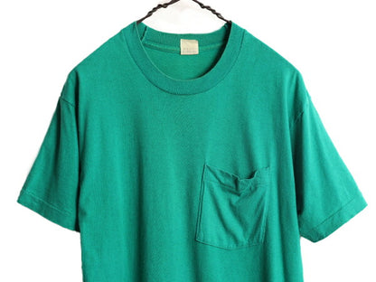80s USA製 フルーツオブザルーム ポケット付き 無地 半袖 Tシャツ メンズ L 80年代 ヴィンテージ ポケT 無地T シングルステッチ 耳付き 緑