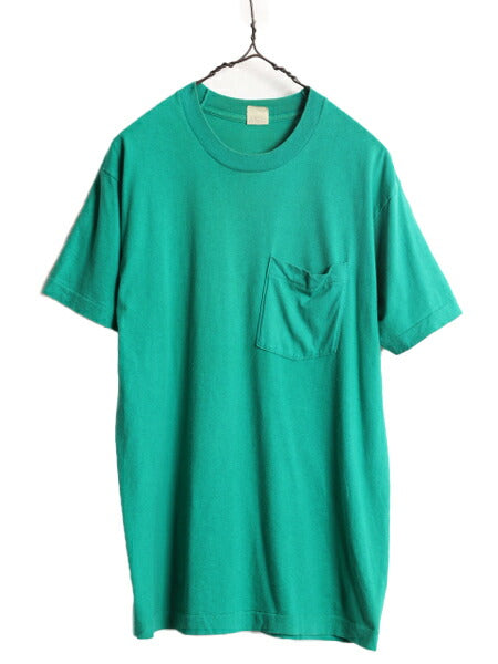 80s USA製 フルーツオブザルーム ポケット付き 無地 半袖 Tシャツ メンズ L 80年代 ヴィンテージ ポケT 無地T シングルステッチ 耳付き 緑