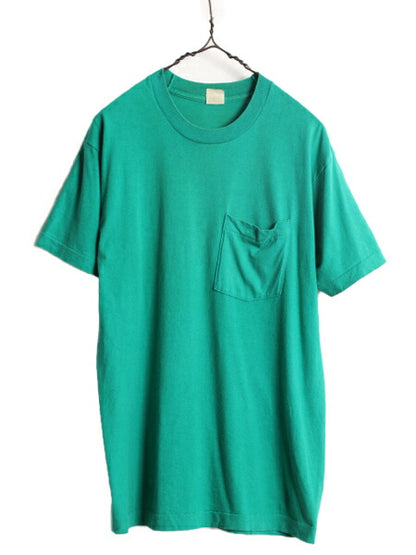 80s USA製 フルーツオブザルーム ポケット付き 無地 半袖 Tシャツ メンズ L 80年代 ヴィンテージ ポケT 無地T シングルステッチ 耳付き 緑