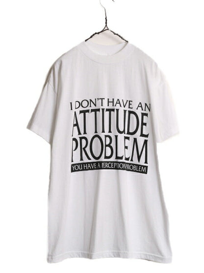 デッドストック 90s USA製 ジョーク メッセージ プリント 半袖 Tシャツ メンズ XL 90年代 オールド 大きいサイズ 白T シングルステッチ 白