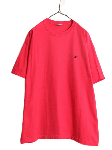 80s USA製 チャンピオン ワンポイント 半袖 Tシャツ メンズ L / 古着 80年代 ヴィンテージ 100% コットン Champion ヘビーウェイト 目付き
