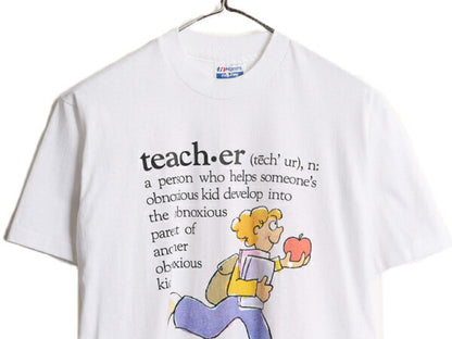 80s USA製 ジョーク キャラクター イラスト プリント 半袖 Tシャツ メンズ M 80年代 ヴィンテージ メッセージ シングルステッチ  アート 白