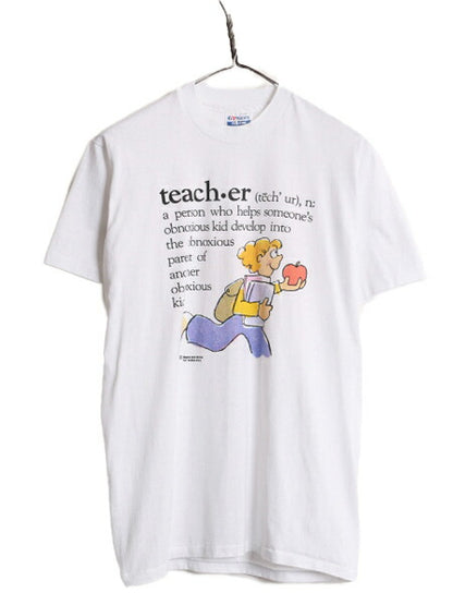 80s USA製 ジョーク キャラクター イラスト プリント 半袖 Tシャツ メンズ M 80年代 ヴィンテージ メッセージ シングルステッチ  アート 白