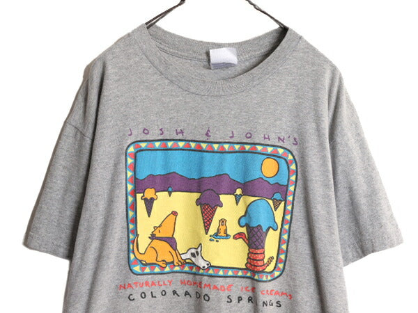 00s 企業 アート イラスト プリント 半袖 Tシャツ メンズ レディース L オールド 企業物 グラフィック ヘビーウェイト キャラクター グレー