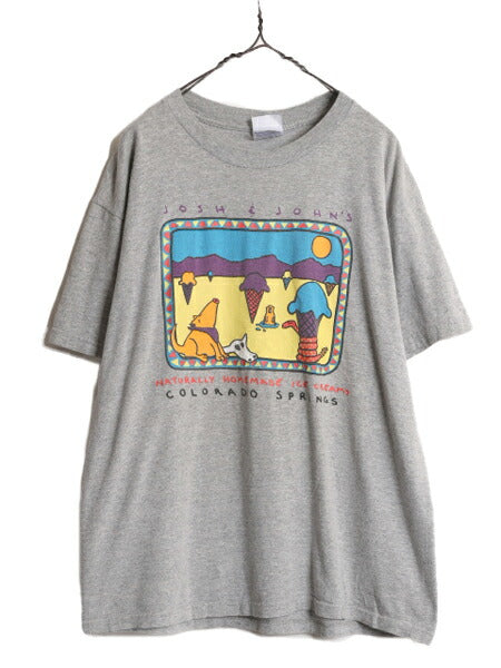 00s 企業 アート イラスト プリント 半袖 Tシャツ メンズ レディース L オールド 企業物 グラフィック ヘビーウェイト キャラクター グレー