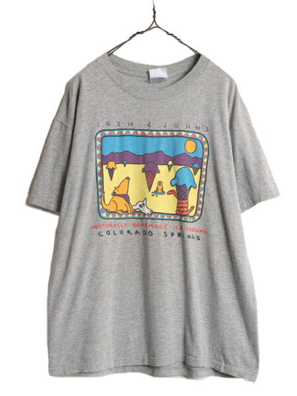 00s 企業 アート イラスト プリント 半袖 Tシャツ メンズ レディース L オールド 企業物 グラフィック ヘビーウェイト キャラクター グレー