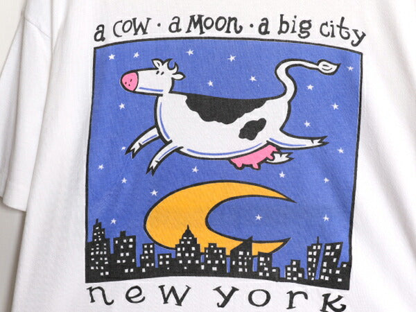 90s ウシ アート イラスト プリント 半袖 Tシャツ メンズ L / 90年代 オールド 動物 キャラクター シングルステッチ アニマル グラフィック