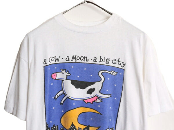 90s ウシ アート イラスト プリント 半袖 Tシャツ メンズ L / 90年代 オールド 動物 キャラクター シングルステッチ アニマル グラフィック