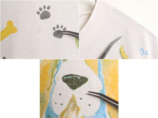 90s USA製 rel e vant products ドッグ イラスト プリント Tシャツ メンズ レディース L / 古着 90年代 オールド アニマル 犬 アート 総柄