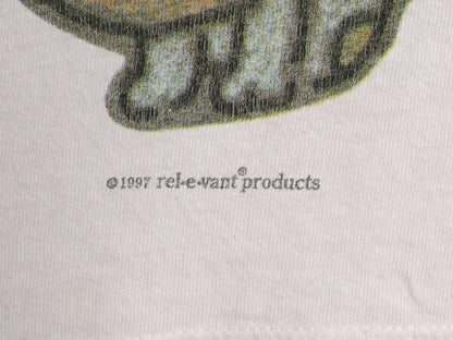 90s USA製 rel e vant products ドッグ イラスト プリント Tシャツ メンズ レディース L / 古着 90年代 オールド アニマル 犬 アート 総柄