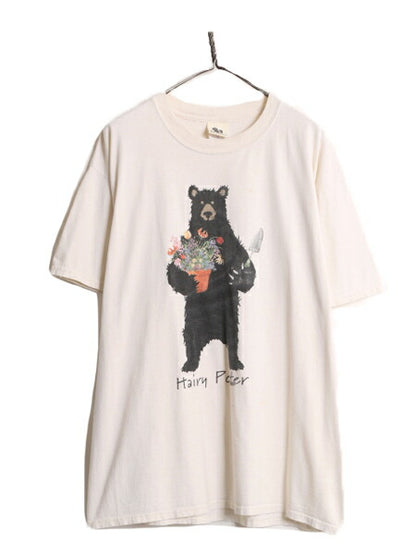 00s クマ アート イラスト プリント 半袖 Tシャツ メンズ XL / 00年代 オールド 大きいサイズ グラフィック ヘビーウェイト キャラクター