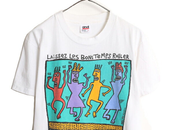 90s USA製 BIG HED ジャズ アート イラスト プリント 半袖 Tシャツ メンズ L オールド オフィシャル キャラクター 当時物 シングルステッチ