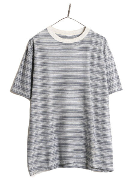 00s ジャガード ボーダー 半袖 Tシャツ メンズ XL / 古着 00s オールド 大きいサイズ ヘビーウェイト ボーダーT マルチカラー クルーネック