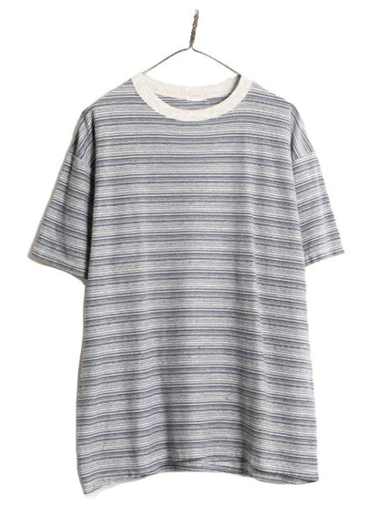 00s ジャガード ボーダー 半袖 Tシャツ メンズ XL / 古着 00s オールド 大きいサイズ ヘビーウェイト ボーダーT マルチカラー クルーネック