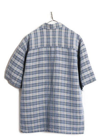 90s ゲス チェック ループ留め オープンカラー 半袖 シャツ メンズ XL 程/ オールド GUESS リネン 半袖シャツ 開襟 大きいサイズ ボックス