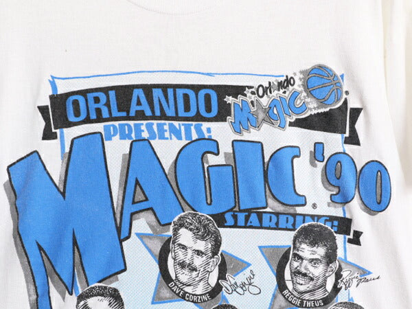 80s USA製 NBA オフィシャル オーランド マジック イラスト プリント 半袖 Tシャツ メンズ S 80年代 ヴィンテージ バスケ グラフィック 白