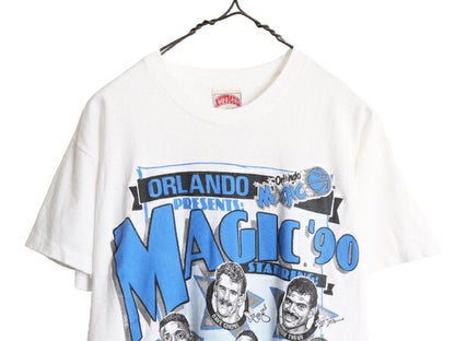 80s USA製 NBA オフィシャル オーランド マジック イラスト プリント 半袖 Tシャツ メンズ S 80年代 ヴィンテージ バスケ グラフィック 白