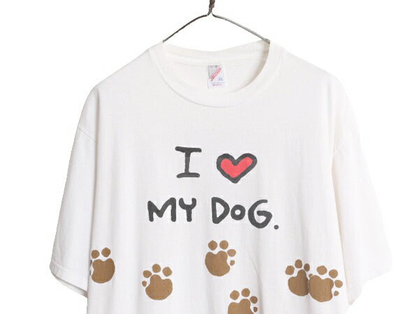 90s USA製 ドッグ アート イラスト プリント Tシャツ メンズ XL / 古着 90年代 オールド 犬 アニマル 大きいサイズ グラフィック ホワイト