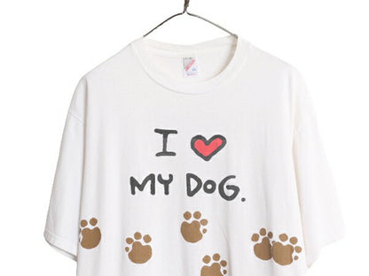 90s USA製 ドッグ アート イラスト プリント Tシャツ メンズ XL / 古着 90年代 オールド 犬 アニマル 大きいサイズ グラフィック ホワイト