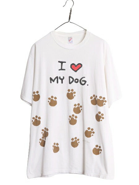90s USA製 ドッグ アート イラスト プリント Tシャツ メンズ XL / 古着 90年代 オールド 犬 アニマル 大きいサイズ グラフィック ホワイト