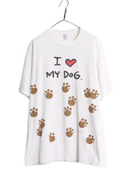 90s USA製 ドッグ アート イラスト プリント Tシャツ メンズ XL / 古着 90年代 オールド 犬 アニマル 大きいサイズ グラフィック ホワイト