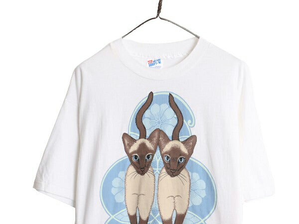 90s USA製 ネコ イラスト プリント 半袖 Tシャツ メンズ XL オールド キャラクター アート シングルステッチ ヘビーウェイト 大きいサイズ