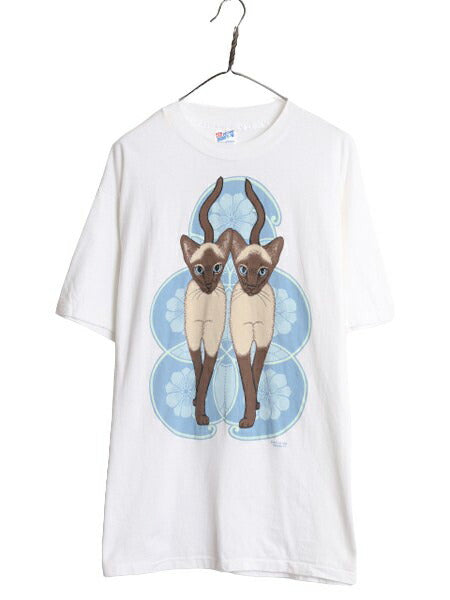 90s USA製 ネコ イラスト プリント 半袖 Tシャツ メンズ XL オールド キャラクター アート シングルステッチ ヘビーウェイト 大きいサイズ