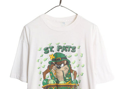 80s USA製 ワーナー タズマニアンデビル プリント 半袖 Tシャツ メンズ XL 古着 ヴィンテージ キャラクター イラスト シングルステッチ 白