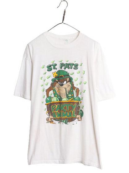 80s USA製 ワーナー タズマニアンデビル プリント 半袖 Tシャツ メンズ XL 古着 ヴィンテージ キャラクター イラスト シングルステッチ 白