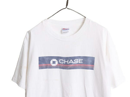 90s 企業 ロゴ プリント 半袖 Tシャツ メンズ XL / CHASE 銀行 オールド シングルステッチ ヘビーウェイト 大きいサイズ グラフィック 白