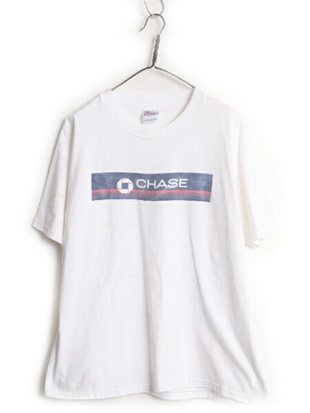 90s 企業 ロゴ プリント 半袖 Tシャツ メンズ XL / CHASE 銀行 オールド シングルステッチ ヘビーウェイト 大きいサイズ グラフィック 白
