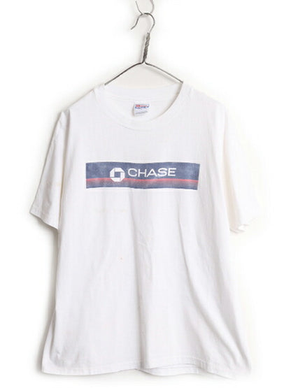 90s 企業 ロゴ プリント 半袖 Tシャツ メンズ XL / CHASE 銀行 オールド シングルステッチ ヘビーウェイト 大きいサイズ グラフィック 白