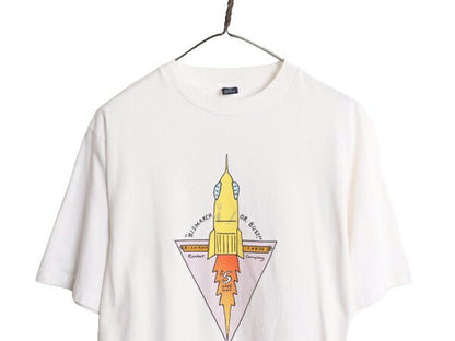 90s USA製 ランズエンド アート イラスト プリント 半袖 Tシャツ メンズ M 古着 90年代 LANDS END グラフィック シングルステッチ ホワイト