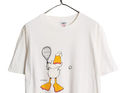 90s ジョーク イラスト プリント 半袖 Tシャツ メンズ L / 90年代 オールド カモ キャラクター アート シングルステッチ ヘビーウェイト 白