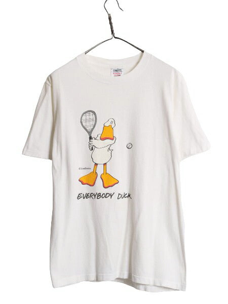 90s ジョーク イラスト プリント 半袖 Tシャツ メンズ L / 90年代 オールド カモ キャラクター アート シングルステッチ ヘビーウェイト 白