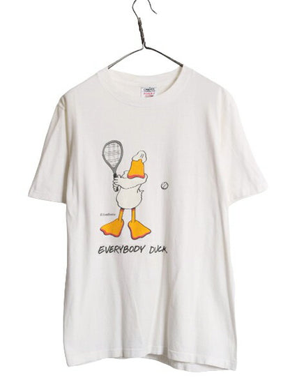 90s ジョーク イラスト プリント 半袖 Tシャツ メンズ L / 90年代 オールド カモ キャラクター アート シングルステッチ ヘビーウェイト 白