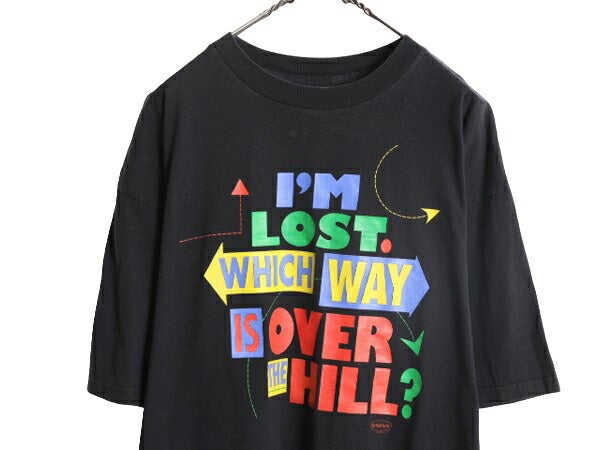 90s ジョーク メッセージ プリント 半袖 Tシャツ メンズ XL / 90年代 オールド ブラック アート グラフィック ヘビーウェイト 大きいサイズ