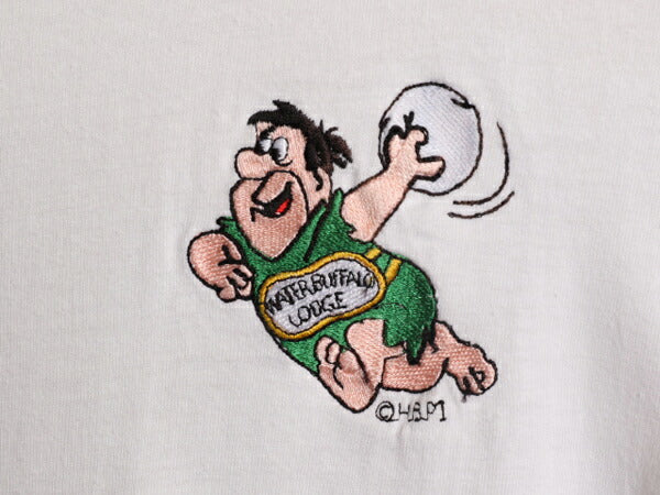 90s フレッド フリントストーン 刺繍 半袖 Tシャツ メンズ XL 程/ 90年代 オールド キャラクター アニメ シングルステッチ 大きいサイズ 白