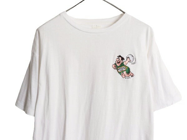 90s フレッド フリントストーン 刺繍 半袖 Tシャツ メンズ XL 程/ 90年代 オールド キャラクター アニメ シングルステッチ 大きいサイズ 白