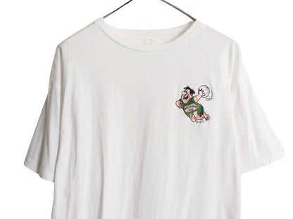 90s フレッド フリントストーン 刺繍 半袖 Tシャツ メンズ XL 程/ 90年代 オールド キャラクター アニメ シングルステッチ 大きいサイズ 白