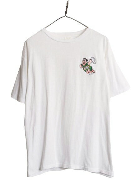 90s フレッド フリントストーン 刺繍 半袖 Tシャツ メンズ XL 程/ 90年代 オールド キャラクター アニメ シングルステッチ 大きいサイズ 白