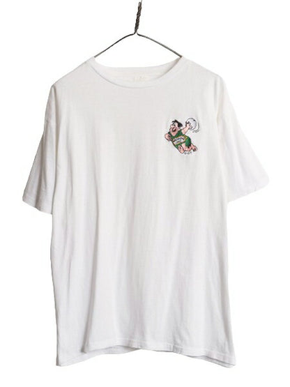 90s フレッド フリントストーン 刺繍 半袖 Tシャツ メンズ XL 程/ 90年代 オールド キャラクター アニメ シングルステッチ 大きいサイズ 白