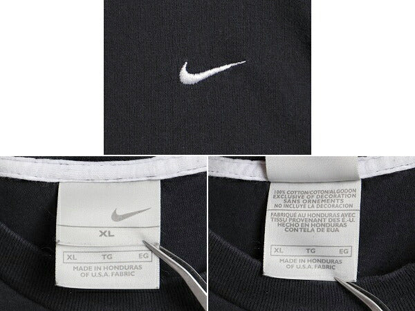 00s 大きいサイズ XL 人気 黒 ■ NIKE スモール スウォッシュ ロゴ刺繍 半袖 Tシャツ ( メンズ ) 古着 00年代 ナイキ ヘビーウェイト ロゴT