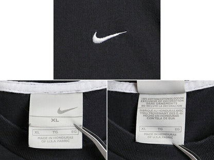 00s 大きいサイズ XL 人気 黒 ■ NIKE スモール スウォッシュ ロゴ刺繍 半袖 Tシャツ ( メンズ ) 古着 00年代 ナイキ ヘビーウェイト ロゴT
