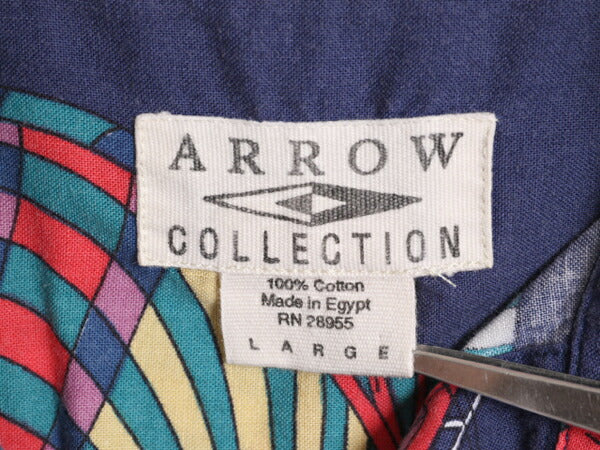 90s 00s ARROW COLLECTION 総柄 半袖 シャツ メンズ L 古着 オールド アロー 半袖シャツ コットン アロハ ハワイアン マリン マルチカラー