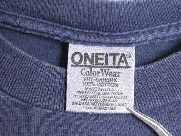 90s USA製 企業 ロゴ プリント 半袖 Tシャツ メンズ M / 古着 90年代 オールド ヘビーウェイト シングルステッチ アート グラフィック 紺