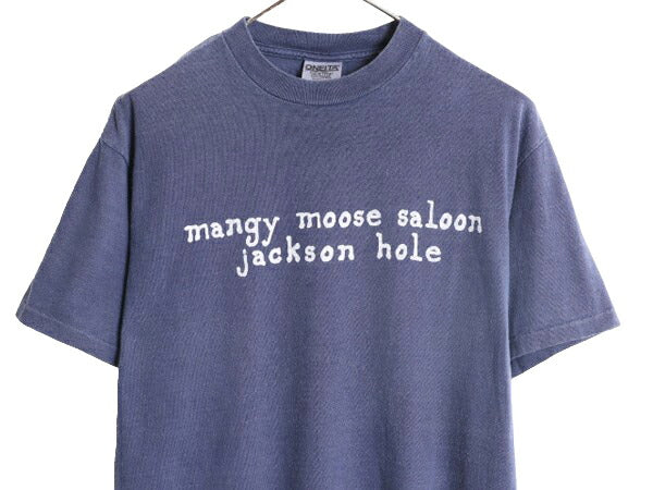 90s USA製 企業 ロゴ プリント 半袖 Tシャツ メンズ M / 古着 90年代 オールド ヘビーウェイト シングルステッチ アート グラフィック 紺