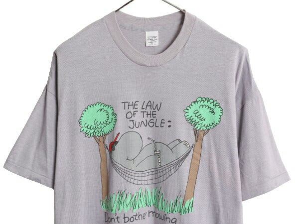 80s USA製 キャラクター イラスト プリント Tシャツ メンズ XL 古着 80年代 ヴィンテージ アート メッセージ シングルステッチ アニマル 灰