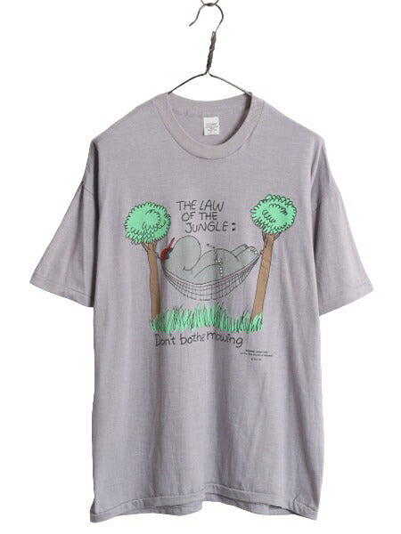 80s USA製 キャラクター イラスト プリント Tシャツ メンズ XL 古着 80年代 ヴィンテージ アート メッセージ シングルステッチ アニマル 灰